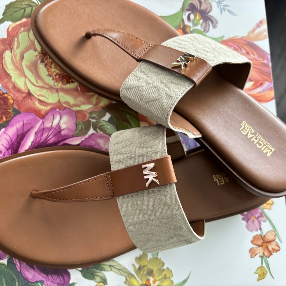 Michael Kors Tan and Brown Slide Sandals